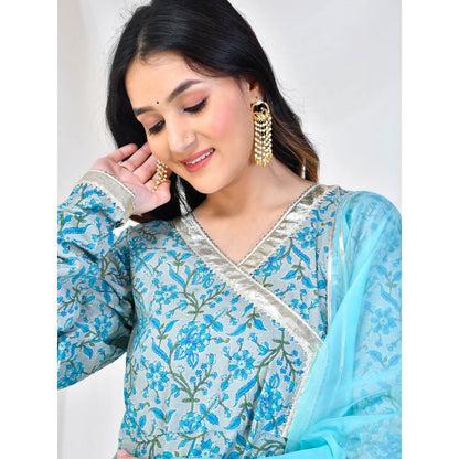 Bannhi by Priyanka Rathore Blue Cotton Anarkali With Pant And Dupatta (Set of 3)
