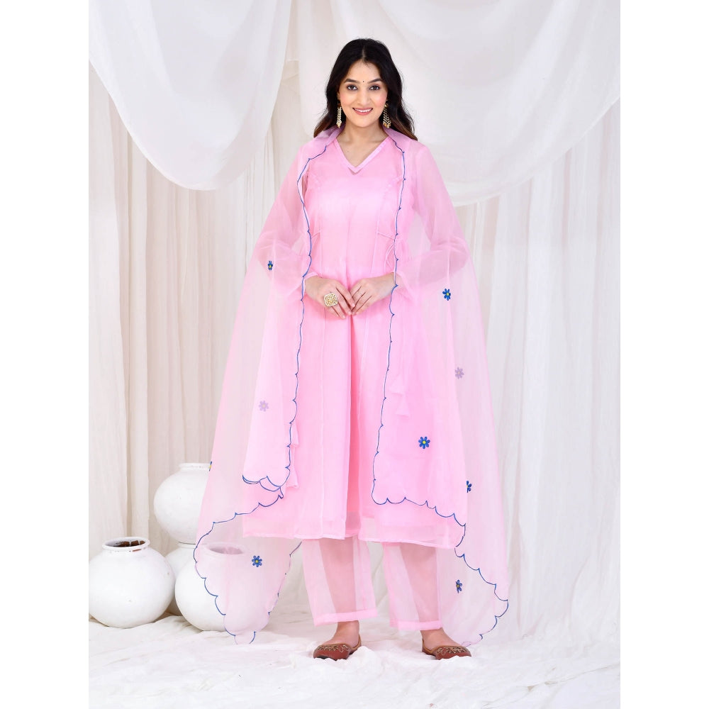 Bannhi by Priyanka Rathore Pink Organza Kurta With Pant, Inner and Dupatta (Set of 4)