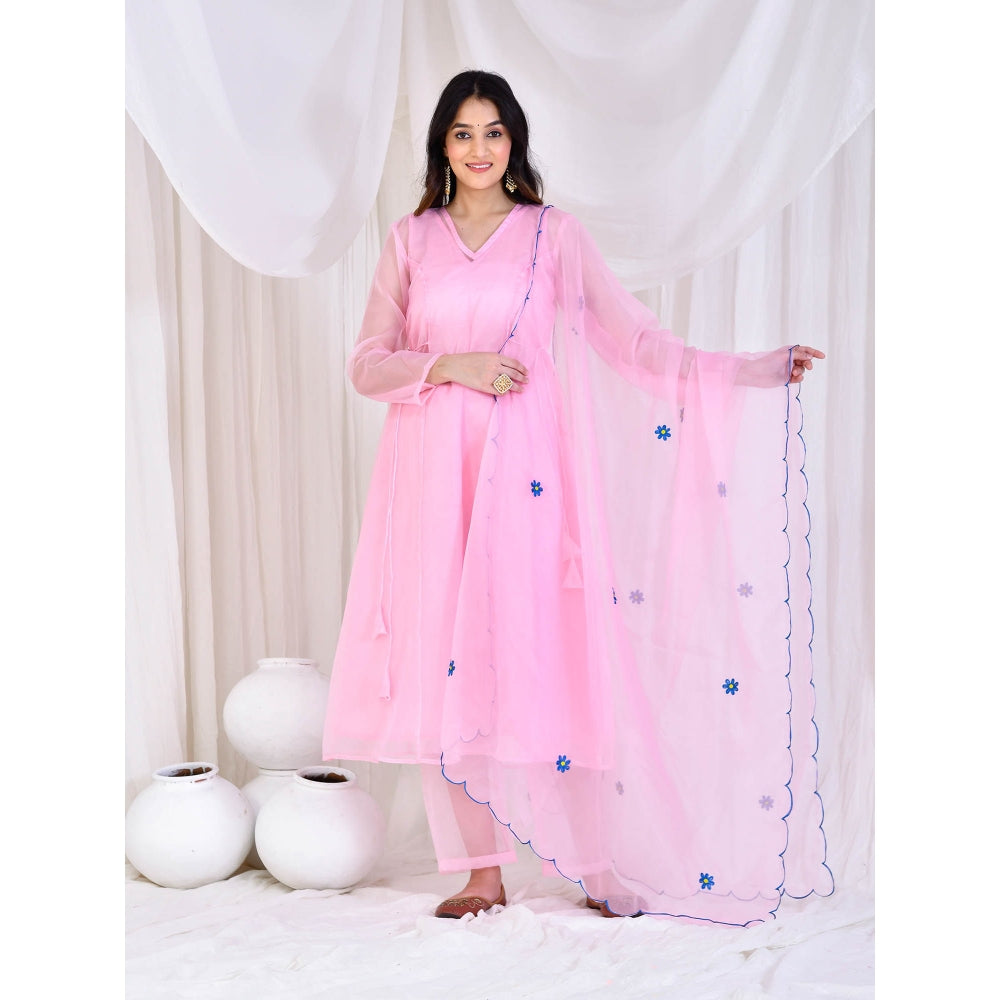 Bannhi by Priyanka Rathore Pink Organza Kurta With Pant, Inner and Dupatta (Set of 4)