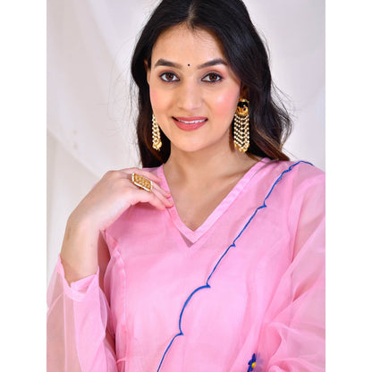 Bannhi by Priyanka Rathore Pink Organza Kurta With Pant, Inner and Dupatta (Set of 4)