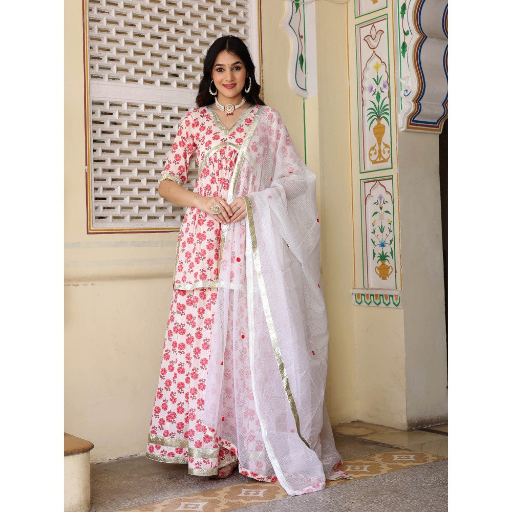 Bannhi by Priyanka Rathore Pink Purva Cotton Kurti With Skirt And Dupatta (Set of 3)