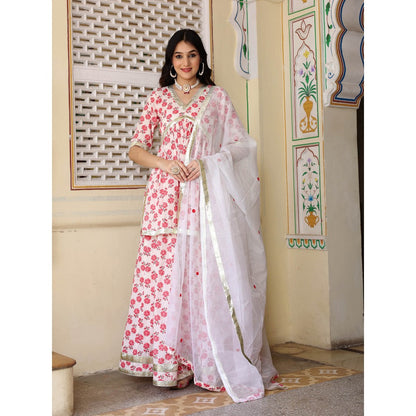 Bannhi by Priyanka Rathore Pink Purva Cotton Kurti With Skirt And Dupatta (Set of 3)