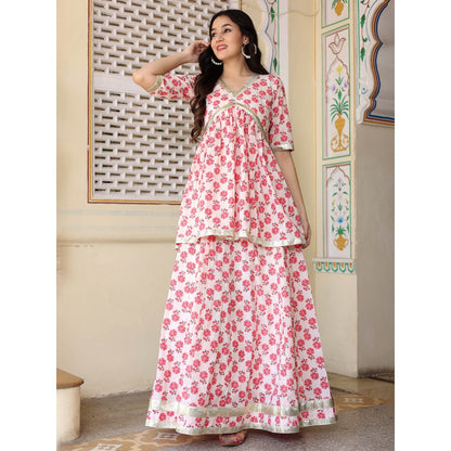 Bannhi by Priyanka Rathore Pink Purva Cotton Kurti With Skirt And Dupatta (Set of 3)