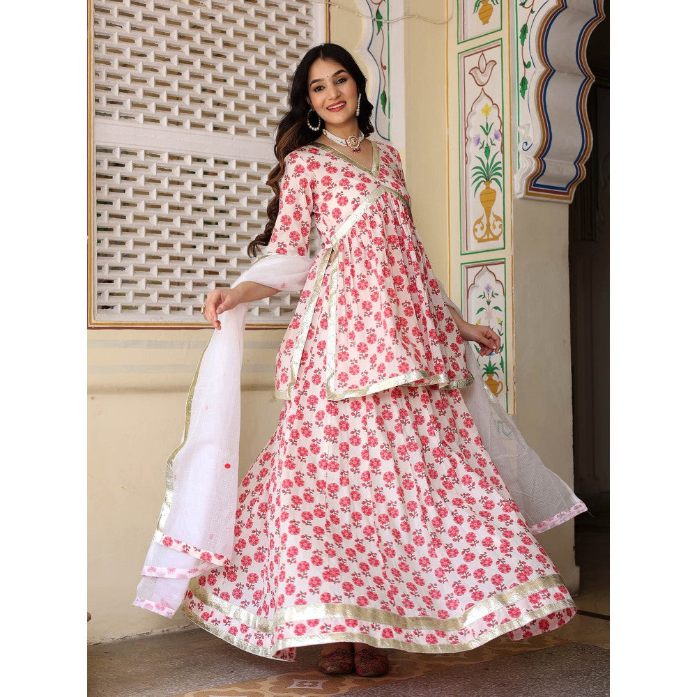 Bannhi by Priyanka Rathore Pink Purva Cotton Kurti With Skirt And Dupatta (Set of 3)