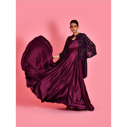 Bannhi Wine Nayika Gown With Cape