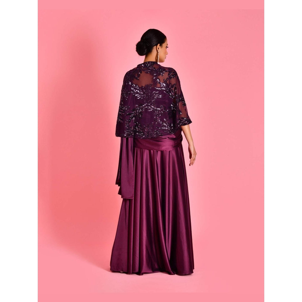 Bannhi Wine Nayika Gown With Cape