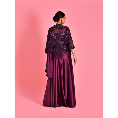 Bannhi Wine Nayika Gown With Cape