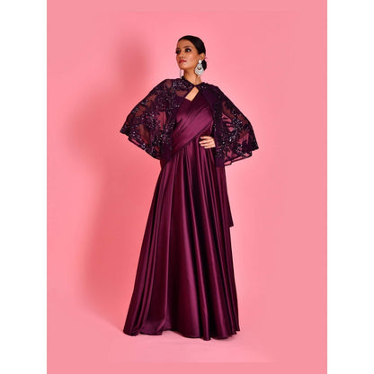 Bannhi Wine Nayika Gown With Cape