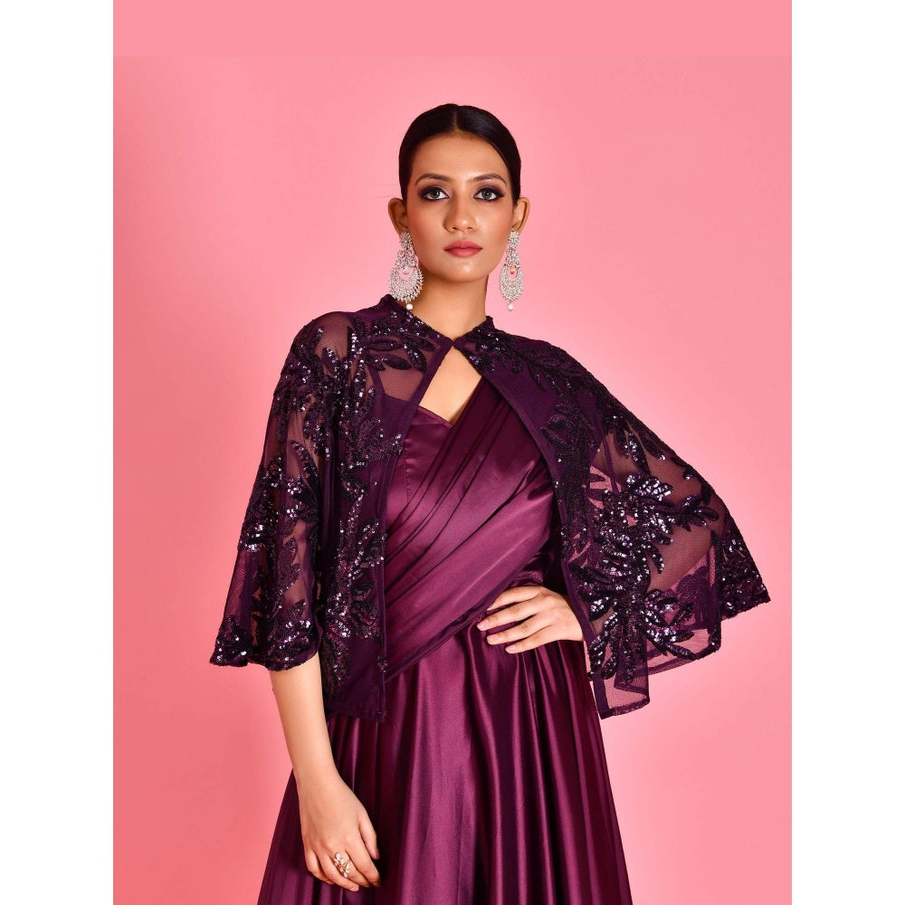 Bannhi Wine Nayika Gown With Cape