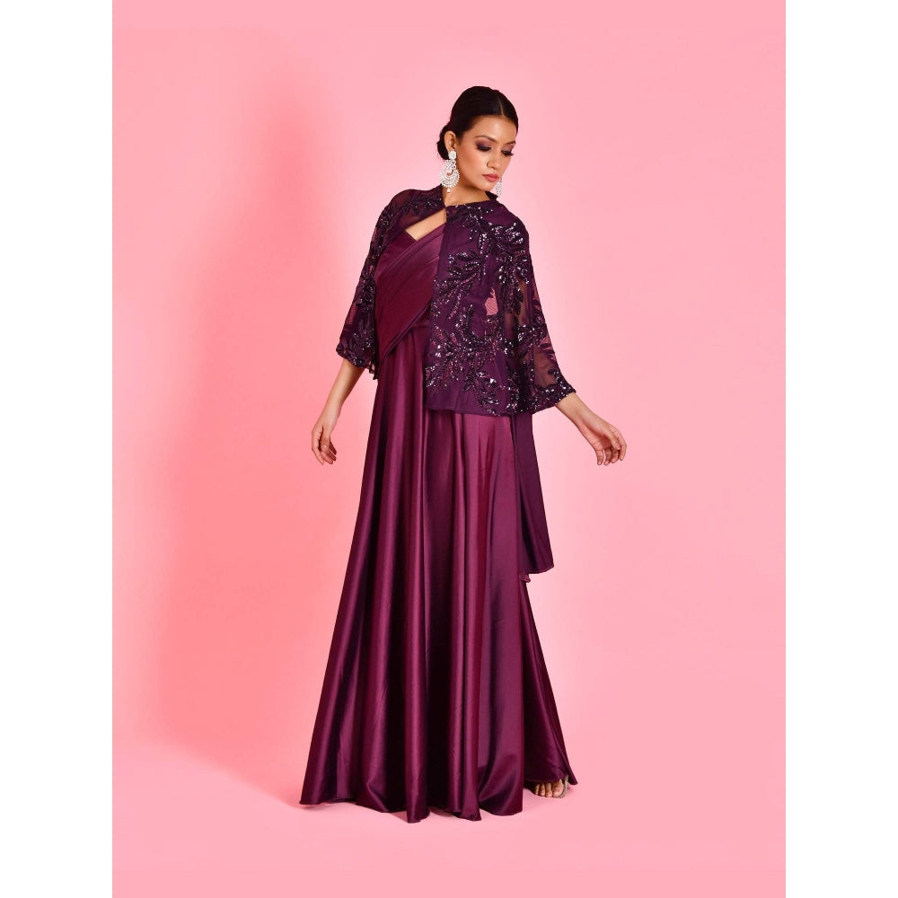 Bannhi Wine Nayika Gown With Cape