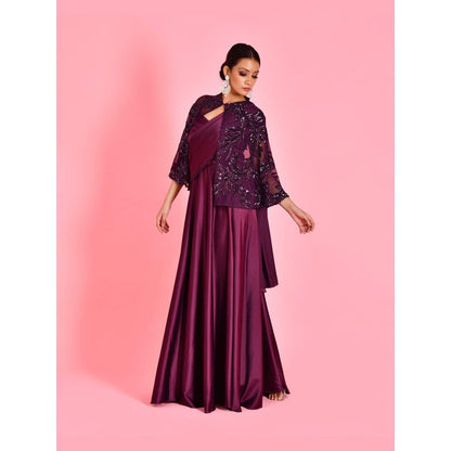 Bannhi Wine Nayika Gown With Cape