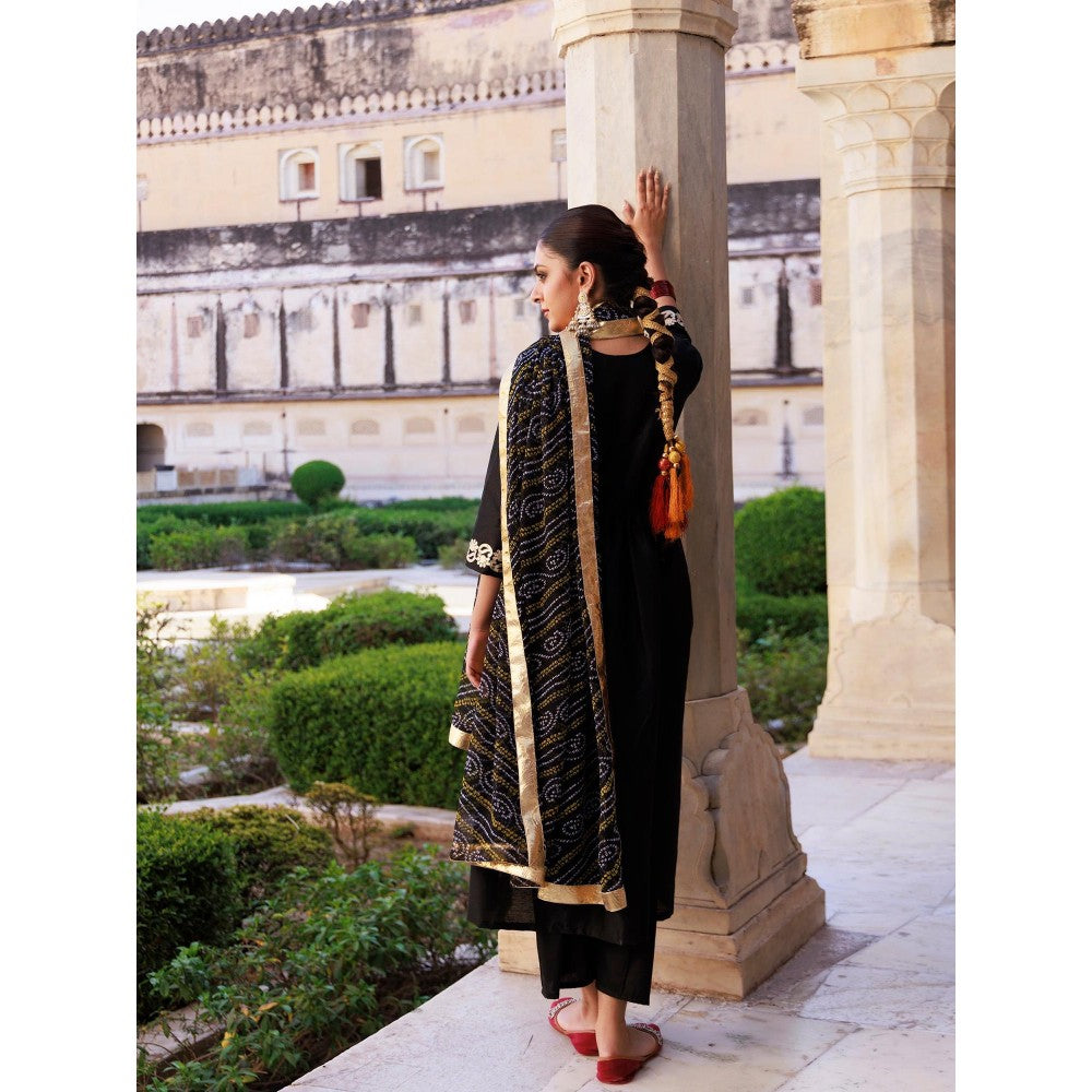 Bannhi Black Gota Patti Work Dupion Silk Kurta With Pant and Dupatta