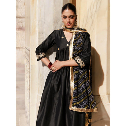 Bannhi Black Gota Patti Work Dupion Silk Kurta With Pant and Dupatta