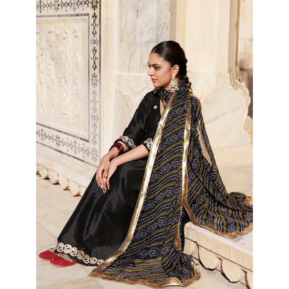 Bannhi Black Gota Patti Work Dupion Silk Kurta With Pant and Dupatta