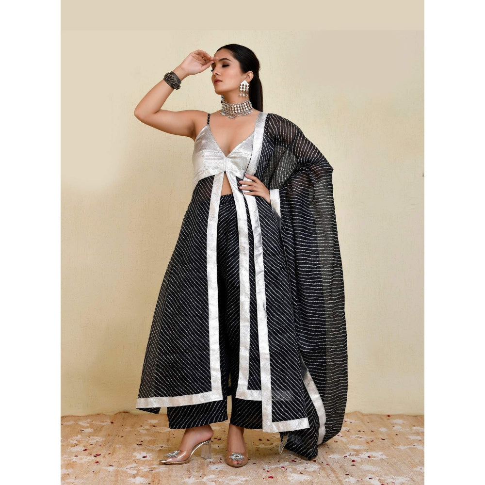 Bannhi Multi-Color Kajri Leheriya Kurta With Palazzo and Dupatta