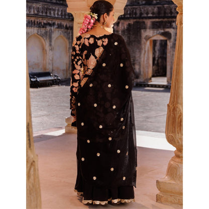 Bannhi Black Crepe Embroidered Kurta With Sharara and Dupatta