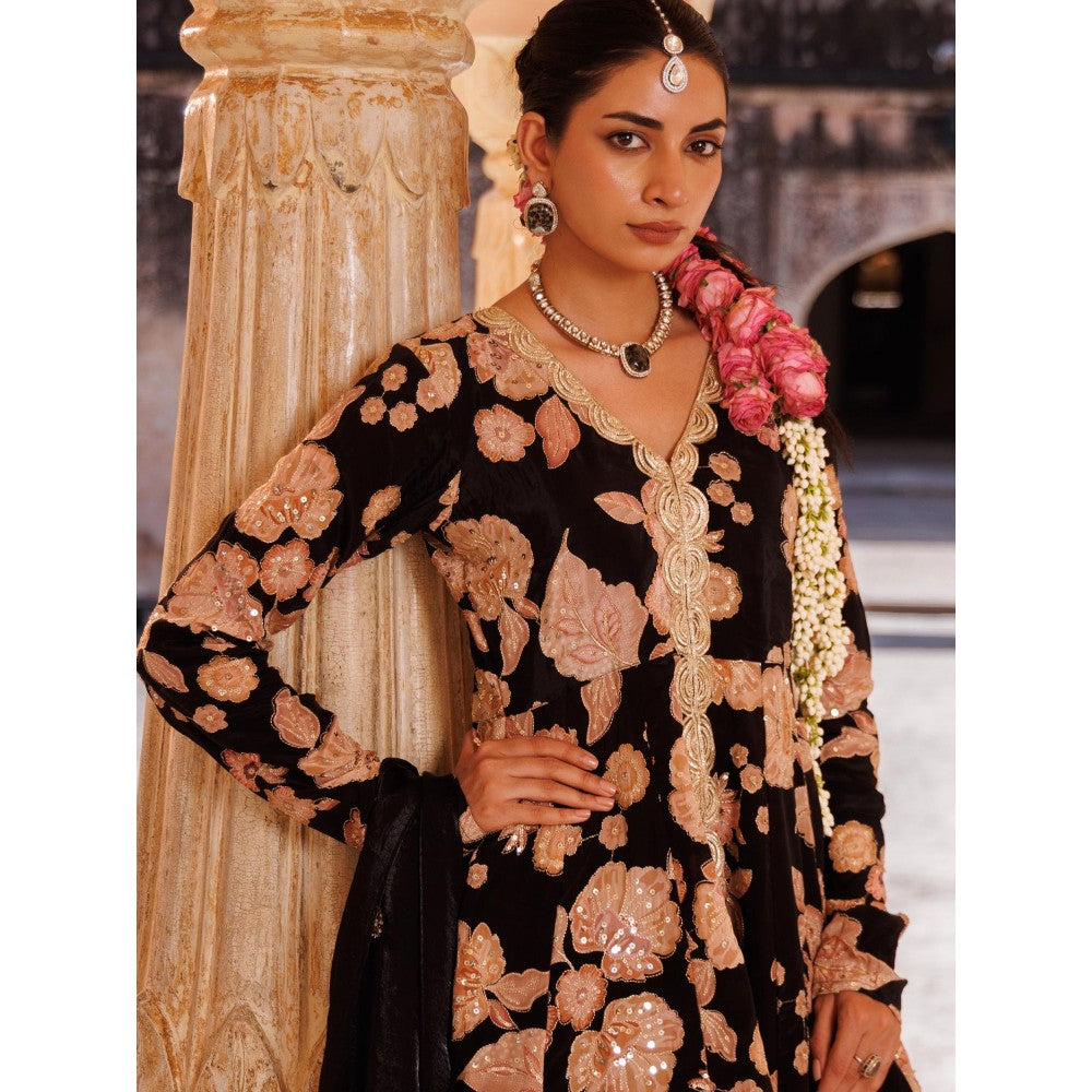 Bannhi Black Crepe Embroidered Kurta With Sharara and Dupatta