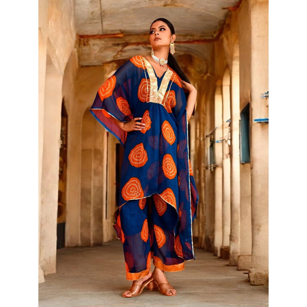 Bannhi Blue Darshana Chiffon Kaftan With Palazzo