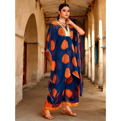 Bannhi Blue Darshana Chiffon Kaftan With Palazzo