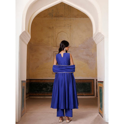 Bannhi Blue Embroidered Chanderi Anarkali With Pant and Dupatta