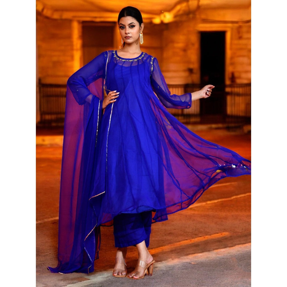 Bannhi Blue Georgette Anarkali With Pant and Dupatta