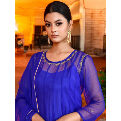 Bannhi Blue Georgette Anarkali With Pant and Dupatta