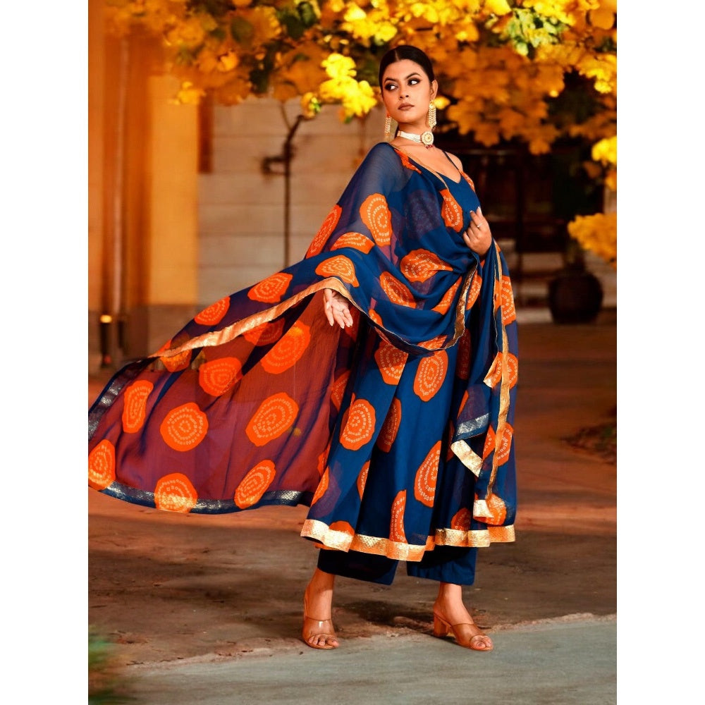 Bannhi Blue Sriji Chiffon Anarkali With Pant and Dupatta