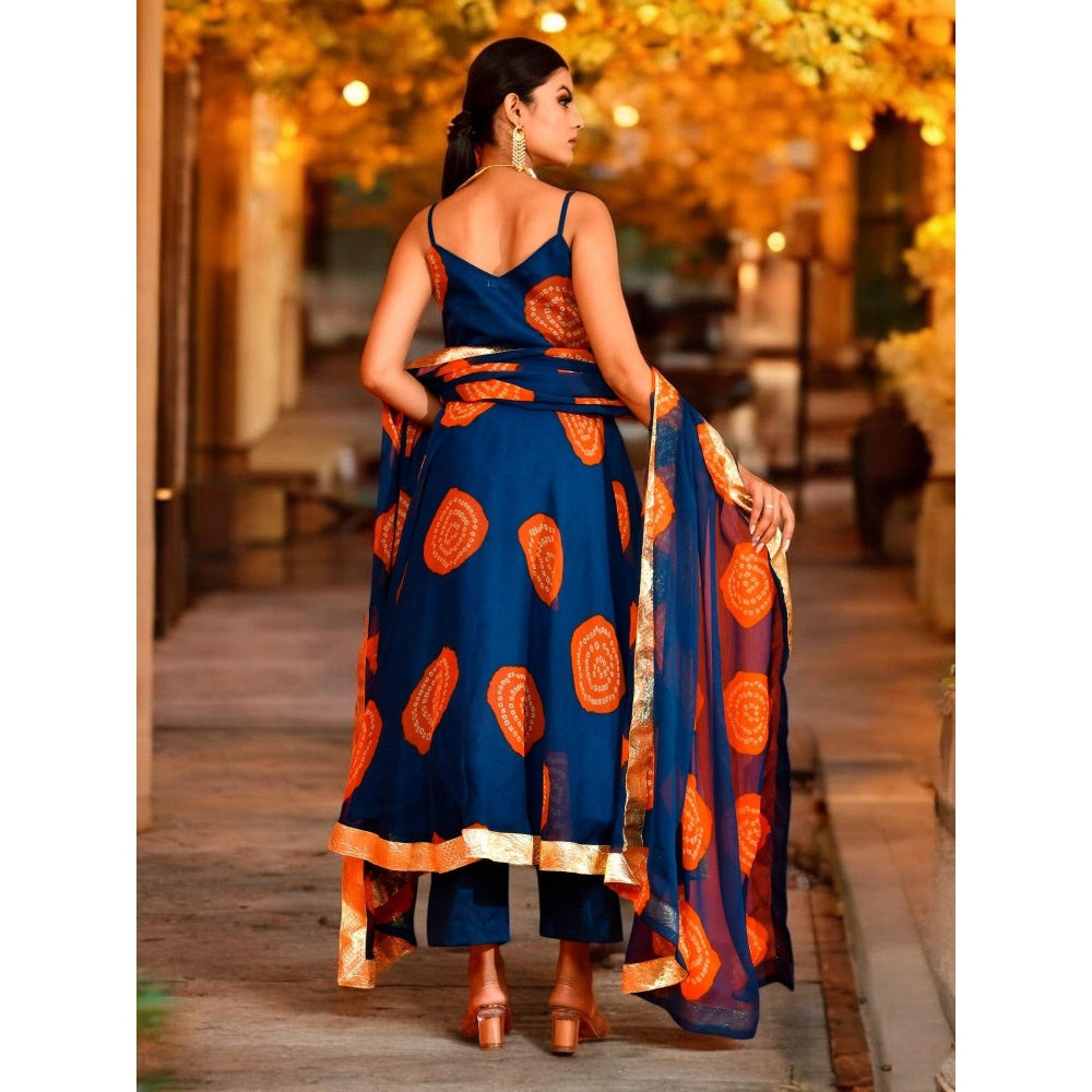 Bannhi Blue Sriji Chiffon Anarkali With Pant and Dupatta