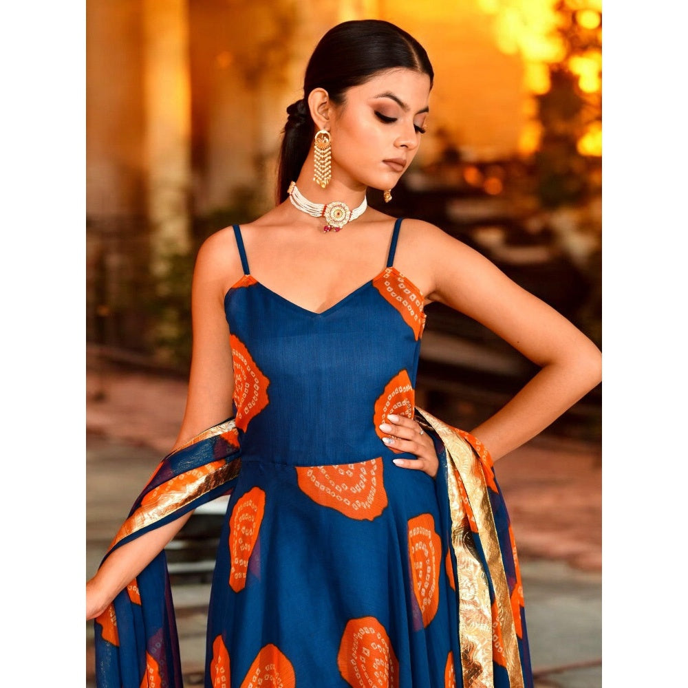 Bannhi Blue Sriji Chiffon Anarkali With Pant and Dupatta