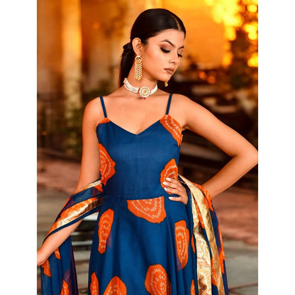 Bannhi Blue Sriji Chiffon Anarkali With Pant and Dupatta