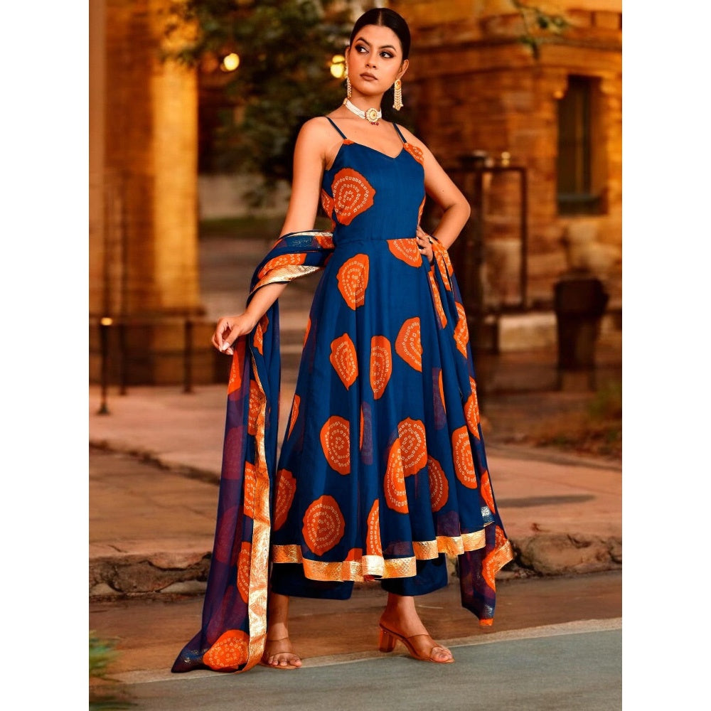 Bannhi Blue Sriji Chiffon Anarkali With Pant and Dupatta