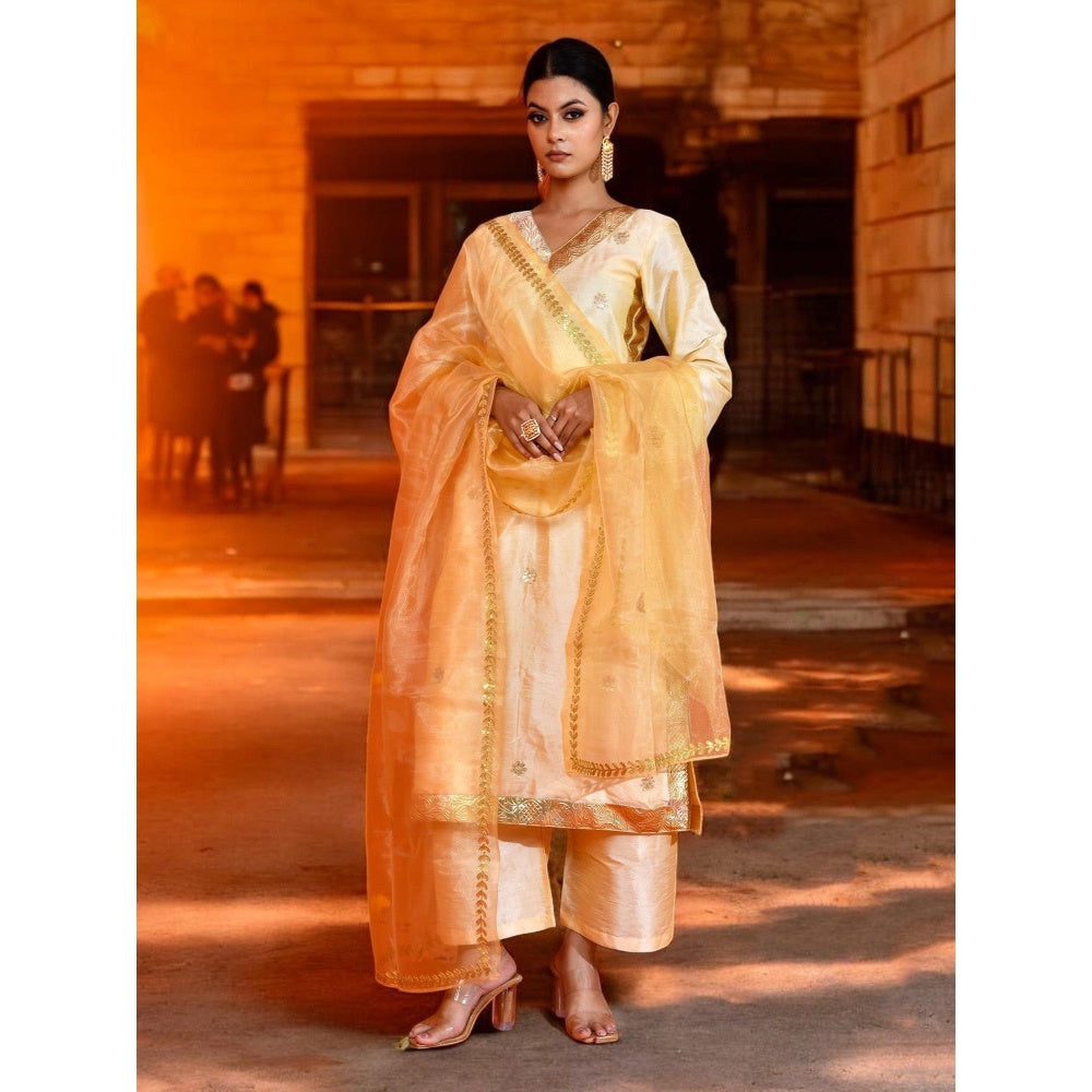 Bannhi Cream Udaya Gota Patti Kurta With Palazzo and Dupatta