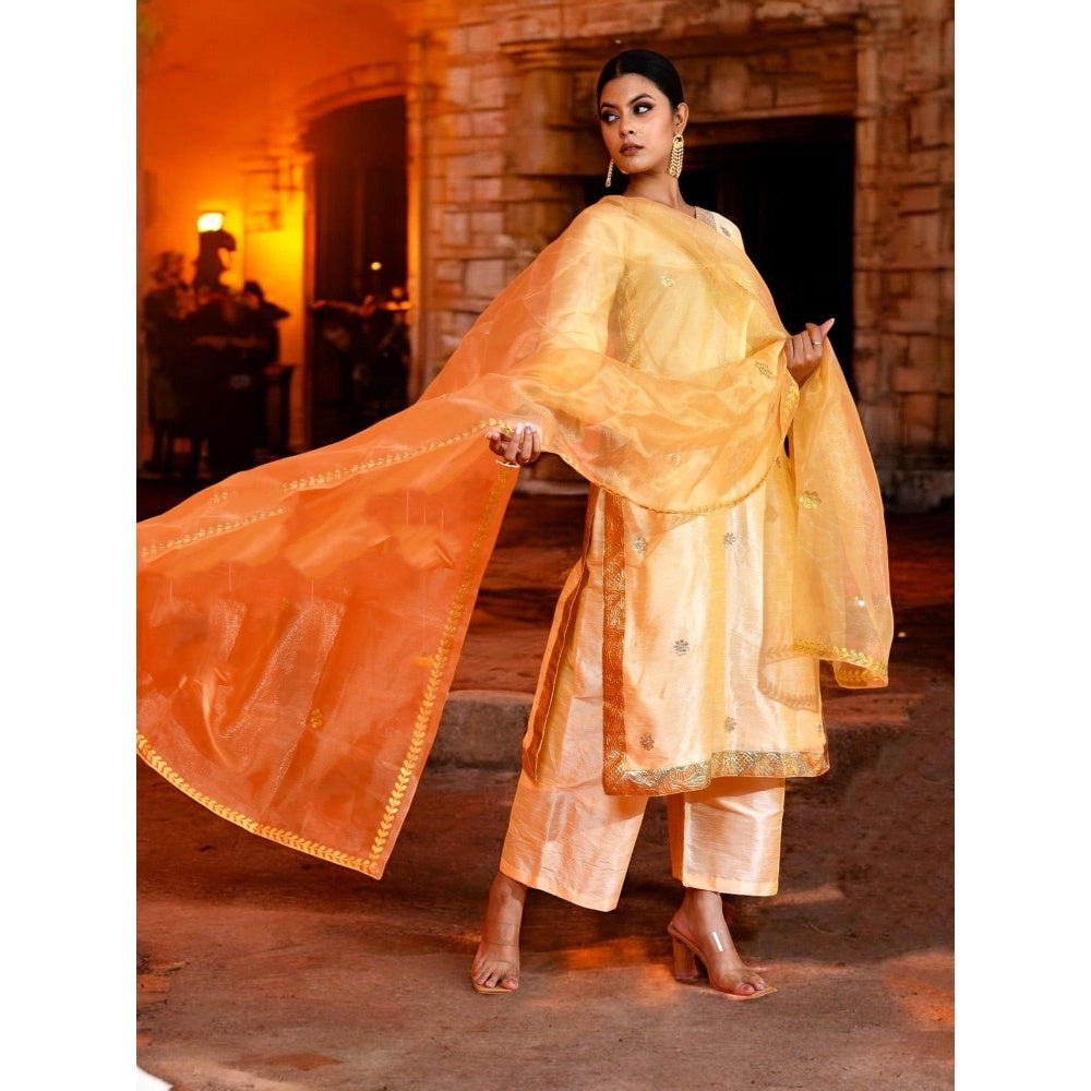 Bannhi Cream Udaya Gota Patti Kurta With Palazzo and Dupatta
