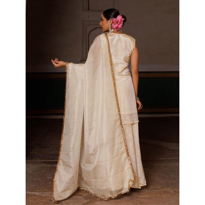 Bannhi Ivory Tissue Georgette Handwork Embroidered Kurta With Sharara and Dupatta