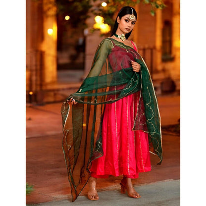 Bannhi Magenta Harshini Magenta Anarkali With Pant and Dupatta