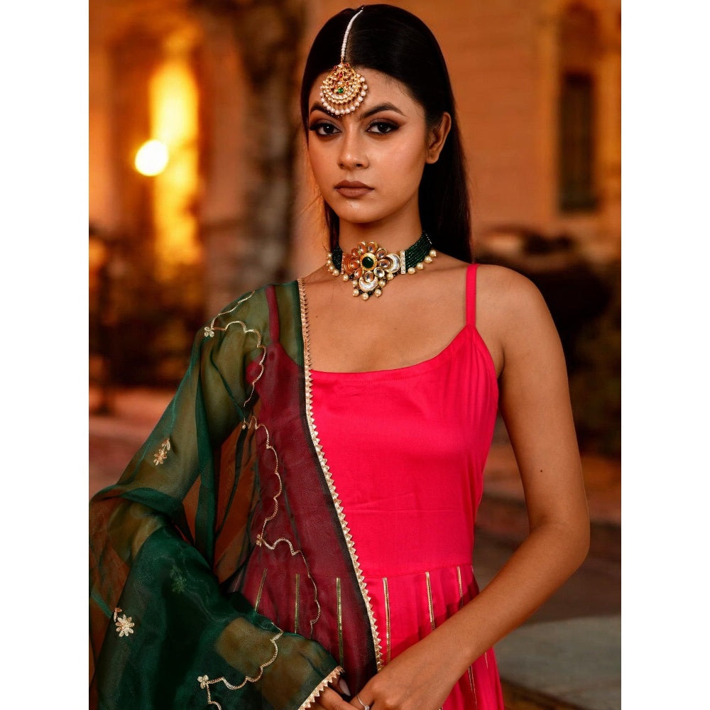 Bannhi Magenta Harshini Magenta Anarkali With Pant and Dupatta