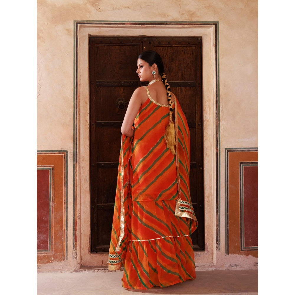 Bannhi Orange Chiffon Strappy Kurta With Sharara and Dupatta