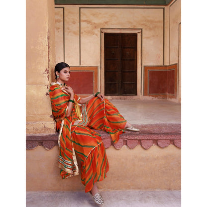 Bannhi Orange Chiffon Strappy Kurta With Sharara and Dupatta