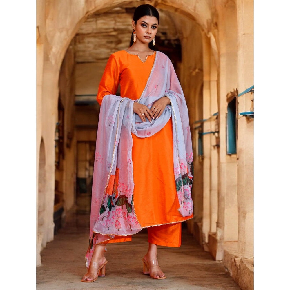 Bannhi Neervi Orange and Grey Kurta With Palazzo and Dupatta