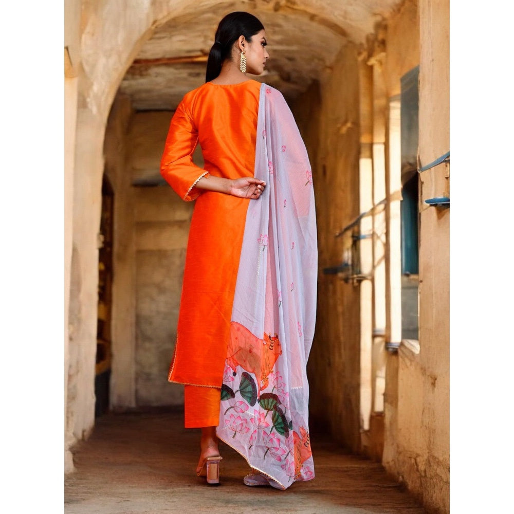 Bannhi Neervi Orange and Grey Kurta With Palazzo and Dupatta
