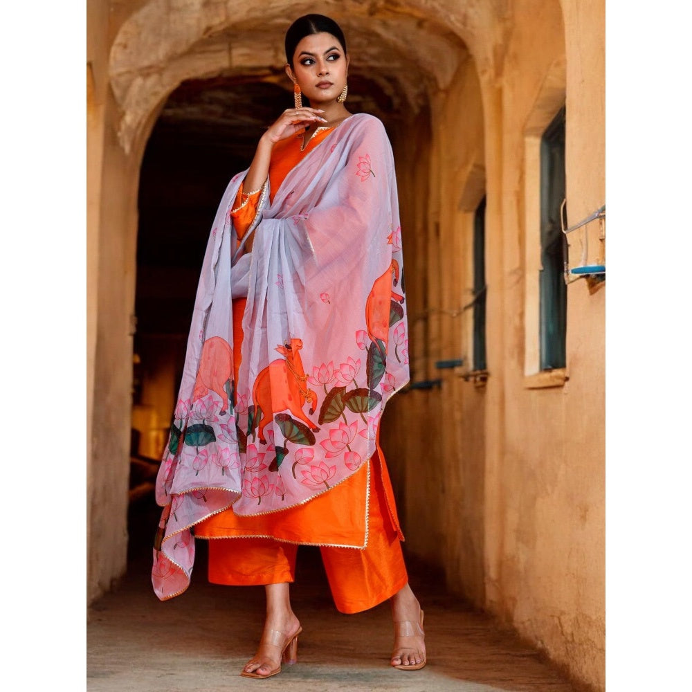 Bannhi Neervi Orange and Grey Kurta With Palazzo and Dupatta