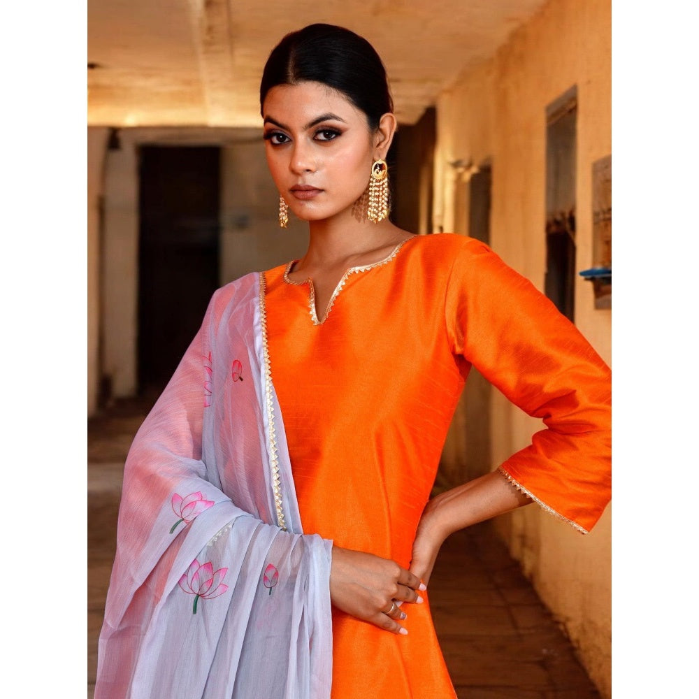 Bannhi Neervi Orange and Grey Kurta With Palazzo and Dupatta