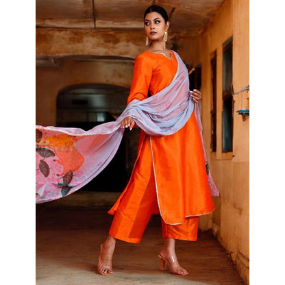 Bannhi Neervi Orange and Grey Kurta With Palazzo and Dupatta