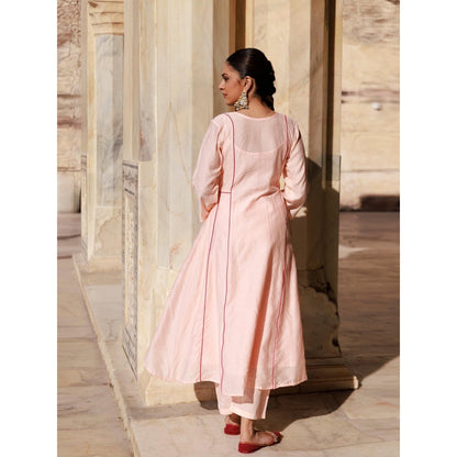 Bannhi Peach Chanderi Aari Embroidered Anarkali With Pant and Dupatta
