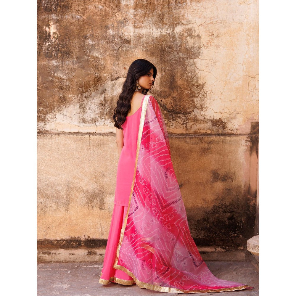 Bannhi Pink Crepe Strappy Kurta With Sharara and Dupatta