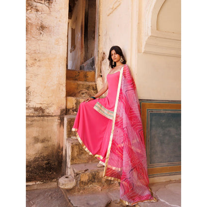Bannhi Pink Crepe Strappy Kurta With Sharara and Dupatta