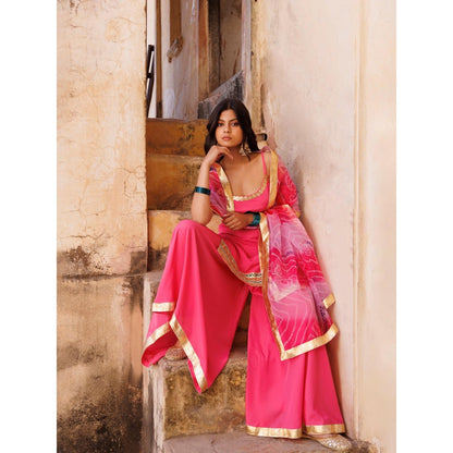 Bannhi Pink Crepe Strappy Kurta With Sharara and Dupatta