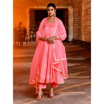 Bannhi Pink Kashmira Uppada Silk Anarkali With Pant and Dupatta