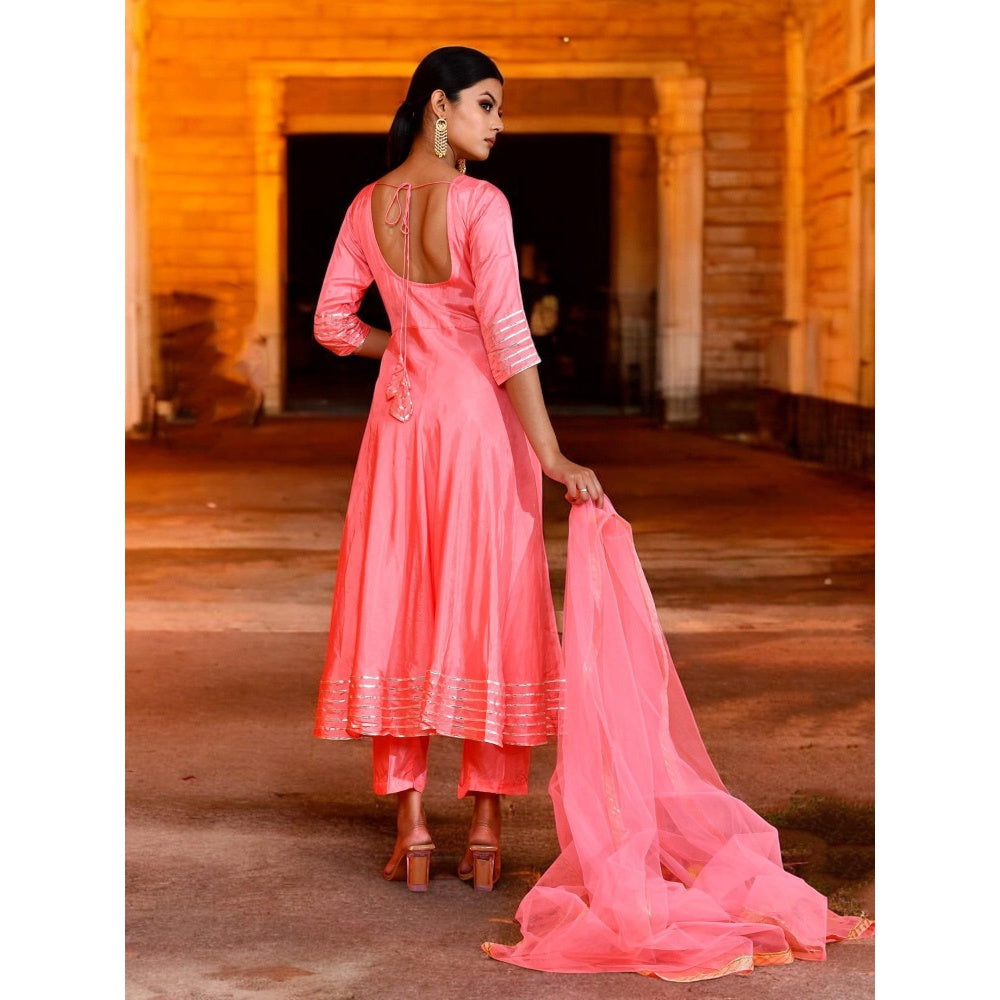 Bannhi Pink Kashmira Uppada Silk Anarkali With Pant and Dupatta
