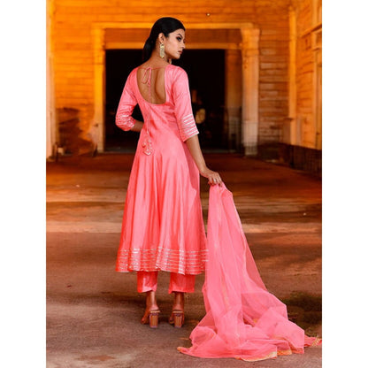 Bannhi Pink Kashmira Uppada Silk Anarkali With Pant and Dupatta